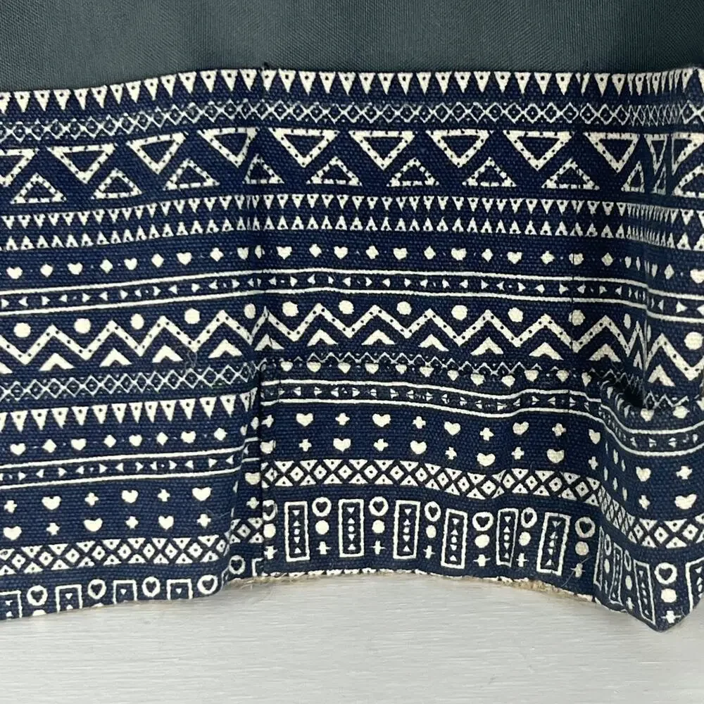 Mori Notes Pencil Holder Navy Blue Ethnic Printed Canvas Jute Zipper Compartmets